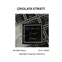 Damat Bohçası Siyah Zemin Çikolata Etiketi 3,5 Cm 88 Adet - Arl Etiket Tasarım Beyaz
