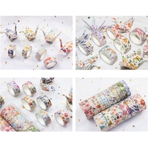 Novahub Altın Varaklı Washi Bant Seti - 18 Rulo Çiçek Desenli Bant 6x15mm + 12x7.5mm Dıy Sanat Ve Hobi Malzemeleri