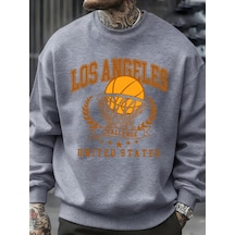 Startmore Tarzsokak Los Angeles Basketbol Mücadelesi Baskılı Sweatshirt Erkek Retro Hip Hop Kıyafetleri Günlük Ka Gri