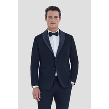 Sabri Özel Erkek Normal Kesim Regular Fit Viskon Fleto Kapaklı Cep Çift Yırtmaçlı Tam Astarlı Şal Yaka 6 Drop Smokin & Damatlık Siyah