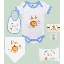 Bk Kids Kişiye Özel İsimli 6 Parça Mavi Bebek Body Zıbın Battaniye Ve Yastık Hediye Seti, Yeni Doğan Bebek Giyim Hediyesi-4