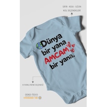 Morivokids Dünya Bir Yana, Amcam Bir Yana Kısa Kollu Bebek Body %100 Pamuk Zbn170-kk Bebe Mavisi