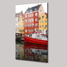 Kopenhag Evleri Cam Tablo Renkli Nyhavn Evleri Duvar Dekoru 70x