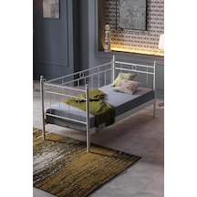 Alpas Metal Sofa Sedir 90x200 Beyaz Ahşap Latalı
