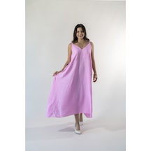 Kadın Pembe Askılı Bol Bodrum Elbise Pembe
