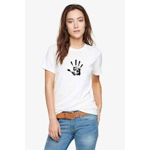 Kurukafa El Baskılı Beyaz Kadın Tshirt