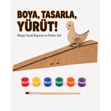 Çocuk Ahşap Hareketli Tavuk Boyama Seti 6 Renk Boya, Fırça Ve Kolay Montaj Parkuru