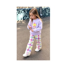 Toikids Kız Çocuk Desenli Sweatshırt Kareli Pantolon 2 Li Takım Çok Renkli