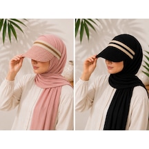 2'li Hasır Vizör Şapka Seti Siyah & Pembe Yaz Şapkası Pembe - Siyah