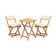 Dekor 2+1 Katlanır Minderli Ahşap Bistro Set - Natürel - 50x50 Cm