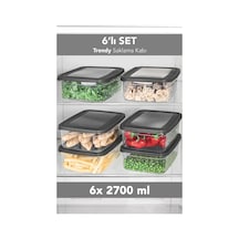 6'lı Trendy Buzdolabı Düzenleyici - Mikrodalga Ve Difrize Uygun Organizer Saklama Difriz Kabı 2700ml Gri