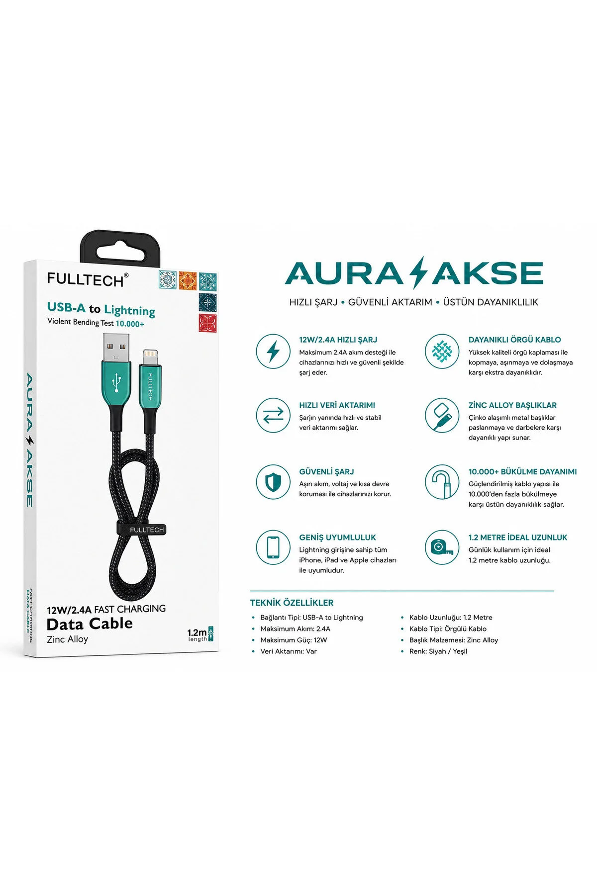 Aura Akse Usb-a To Lightning Şarj Kablosu 1.2 M