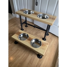Dekoratif Borudan Kedi Köpek Mama Standı 2'li Set