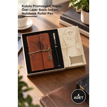 4 Adet Derili Defter Ve Siyah Metal Kalem Seti Kutulu Promosyon, Kişiye Özel Lazer Baskı İmkanı, Notebook Roller Pen 1