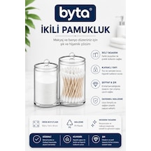 Kristal İkili Pamukluk Ve Kulak Çubuğu Organizeri Kapaklı Şeffaf Banyo Düzenleyici Şeffaf