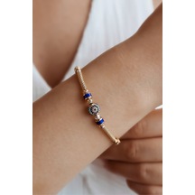 Firuze Taşlı Nazar Şık Altın Bileklik Sarı Altın