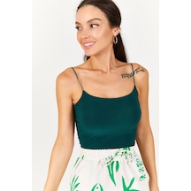Armonika Kadın Zümrüt İp Askılı Astarlı Crop Bluz Arm-22y055003