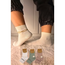 Ozzy Socks 3 Çift Kadın Taş Detaylı Dikişsiz & Takviyeli Patik Çorap Krem