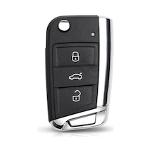 Autohan Keys Volkswagen İçin Krom Kaplama Anahtar Kumanda Kabı, 3 Düğmeli Katlanabilir Anahtar Standart