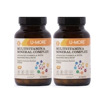 2'li Avantaj Paketi - Multivitamin 120 Tablet - Kalsiyum, Magnezyum, Demir, Çinko - Vegan & Şekersiz