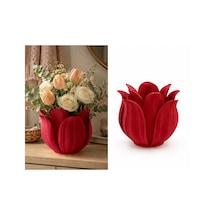 3d Baskı Lotus Yapraklı Vazo - Dekoratif Çiçeklik-kırmızı Çok Renkli
