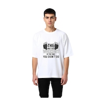 Paybuy Erkek Oversize Antrenman Motivasyon Baskılı Tişört Spor Salonu Fi Beyaz