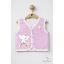 Babyden's Kız Bebek Yelek Jakarlı Kalp Desenli Pamuklu Çıtçıtlı Fil Baskılı Bebek Yeleği Mevsimlik,yumuşak Pembe