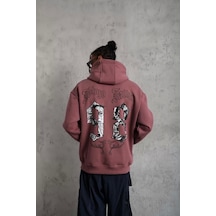 Erkek 98 Baskılı Kapşonlu Sweat - Gül Kurusu Gülkurusu