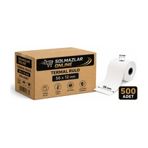 Solmazlar Online 56x12 Termal Rulo Kağıt 500 Adet Koli Yazar Kasa, Pos Ve Termal Yazıcı Uyumlu