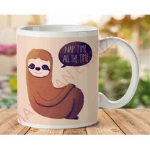 Tembel Hayvan Nap Time Sloth İki Tarafı Baskılı Kupa Bardak.jpg Çok Renkli