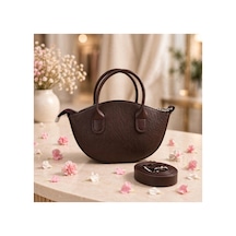 Names Bag Mini Oval Yarım Ay Kol Çantası - Çapraz Askılı Günlük Kadın Çantası - Fermuarlı Mini Omuz Çantası Kahverengi Kahverengi