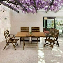Ürgüp Katlanır Ahşap Bahçe Balkon Seti: 70x120 Masa + 4 Sandalye