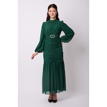 Violevin Er-cool Kadın Kemerli Şifon Elbise 8129-32-yeşil