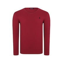 T8587 Dewberry V Yaka Erkek Uzun Kol T-shırt-düz Bordo Düz Bordo