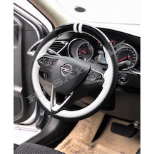 Opel Crossland Dikme Direksiyon Kılıfı Parlak Siyah Beyaz Detaylı Beyaz Çift Yüzük Ve Dikiş 2017-2024