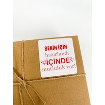 Senin Için Hazırlandı Içinde Mutluluk Var Kırmızı 6x6 Cm Yapışkanlı Etiket 100 Adet