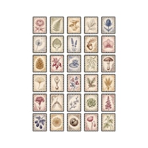 30 Adet Vintage Botanik Posta Pulu Sticker Seti - Defter Ajanda Laptop Çok Renkli