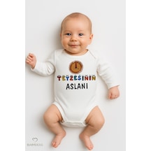 Babyden's Teyzesinin Aslanı Yazılı Bebek Zıbını %100 Pamuk Unisex Uzun Kollu Body Beyaz
