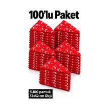 Herşeynota 100 Lü Türk Bayrağı Desenli Kırmızı %100 Pamuk Fular Bandana 52x52 Cm Okul Tören Etkinlik Çok Renkli