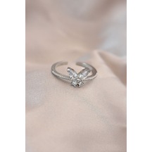 Ayarlamalı Gümüş Renk Metal Zirkon Taş Ve Kristal Taşlı Kelebek Model Yüzük - Tj-byk2052