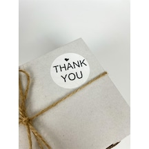 Thank You Üstü Kalpli Siyah Yazılı 5 Cm Yuvarlak Yapışkanlı Etiket 100 Adet