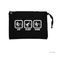 Eat Sleep Game Siyah Clutch Astarlı Cüzdan / El Çantası