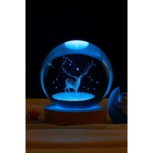 Ledli Usb'li Ahşap Standlı Geyik Temalı Kristal Küre Renkli Rgb Led 3d Oda Masa Ve Gece Lambası Dekoratif Obje