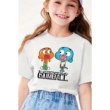 Uyguntarz Çocuk Gumball Baskılı Pamuklu Tshirt Beyaz
