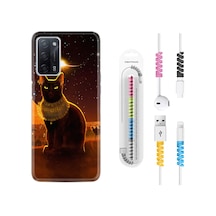 Oppo A55 Kılıf Kablo Koruyuculu Kraliçe Kedi 1873 Siyah