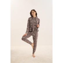Sevim Kadın Uzun Kol Kapüşonlu Antrasit Pijama Takım C4t8n9o51 001