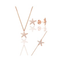 Gümüş Rose Zirkon Taşlı Deniz Yıldızı Üçlü Set