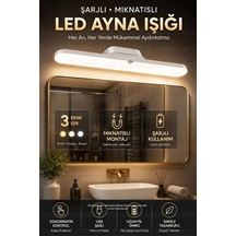 Şarjlı Mıknatıslı Led Ayna Işığı 30 Cm 3 Renk Işık Modu, Dokunmatik Kontrol, Usb Type-c Şarjlı Ban