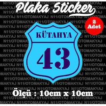 43 Kütahya Plaka İl Şehir Sticker 2 Adet Sticker Ölçü : 10cm x 10