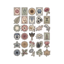 30 Adet Vintage Çiçekli Posta Pulu Sticker Seti - Laptop Ajanda Scrapbook İçin Çok Renkli